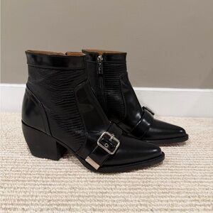 Chloé Black Ankle Boots with Silver Buckle
